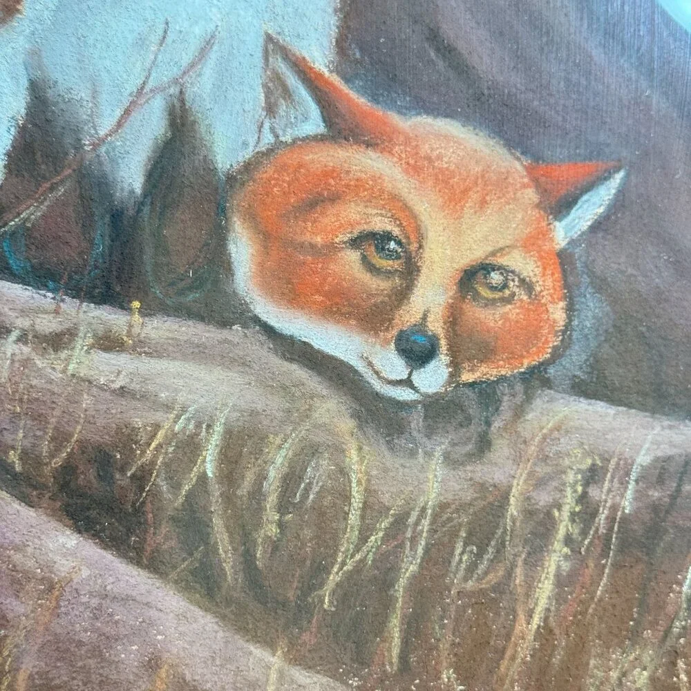Vintage Unique Framed Fox Family Original Painting Artwork 22"x 25" - Picture 6 of 16